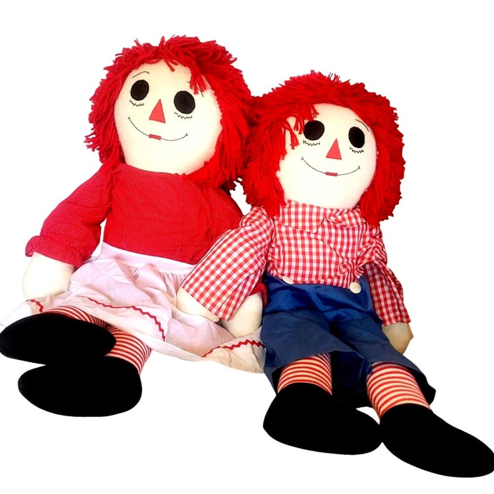 Rare 34" - 36" Extra Large Vintage Homemade Raggedy Ann & Andy Rag Dolls OOAK